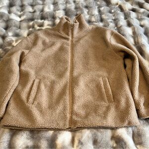 Cozy Tan Sherpa Zip-Up Jacket from Temu.